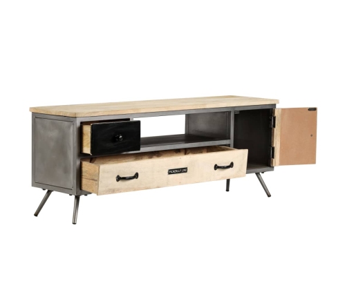 Mueble para TV de madera de mango maciza y acero 120x30x45 cm