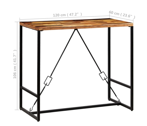 Mesa de bar de madera maciza reciclada 120x60x106 cm