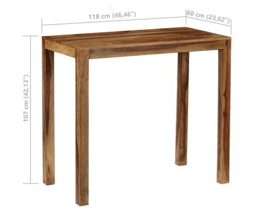 Mesa de bar de madera maciza de sheesham 118x60x107 cm