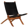 Silla de relax plegable de cuero auténtico negro