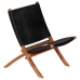 Silla de relax plegable de cuero auténtico negro