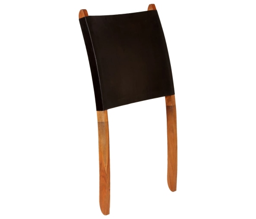 Silla de relax plegable de cuero auténtico negro