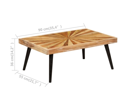 Mesa de centro de madera de mango maciza 90x55x36 cm