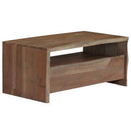 Mesa de centro borde vivo madera maciza acacia gris 90x50x40 cm