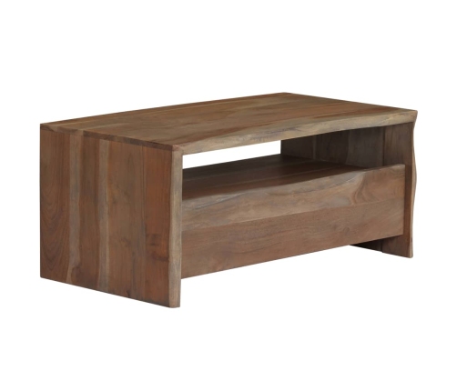 Mesa de centro borde vivo madera maciza acacia gris 90x50x40 cm