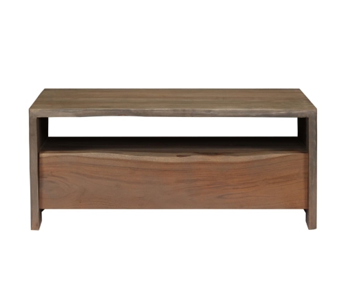 Mesa de centro borde vivo madera maciza acacia gris 90x50x40 cm