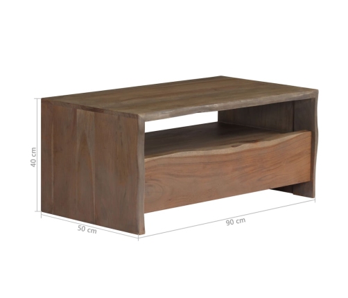 Mesa de centro borde vivo madera maciza acacia gris 90x50x40 cm