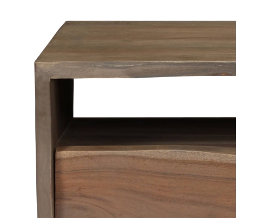 Mesa de centro borde vivo madera maciza acacia gris 90x50x40 cm