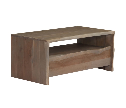 Mesa de centro borde vivo madera maciza acacia gris 90x50x40 cm