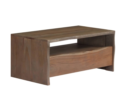 Mesa de centro borde vivo madera maciza acacia gris 90x50x40 cm