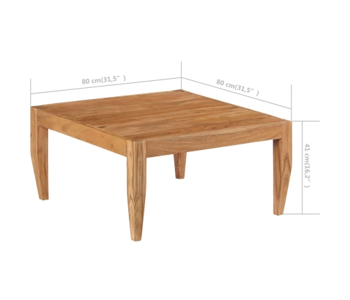 Mesa de centro madera maciza de acacia marrón 80x80x41 cm