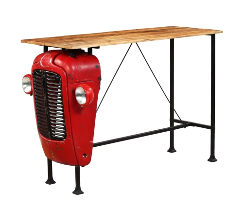 Mesa de bar de tractor madera maciza mango rojo 60x150x107 cm