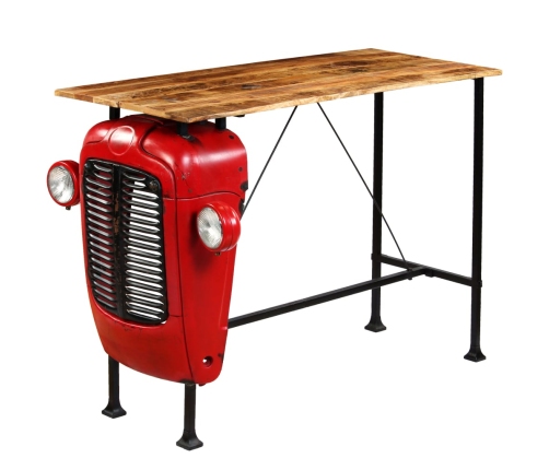 Mesa de bar de tractor madera maciza mango rojo 60x150x107 cm