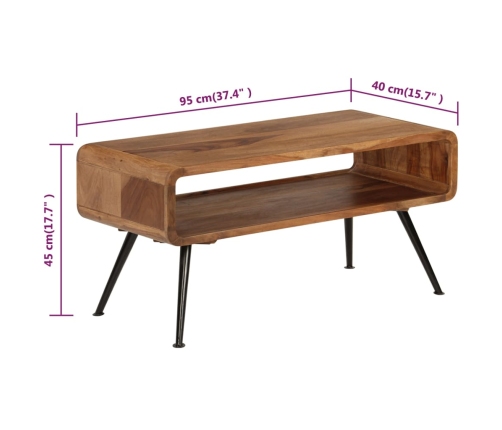 Mesa de centro de madera maciza sheesham 95x40x45 cm