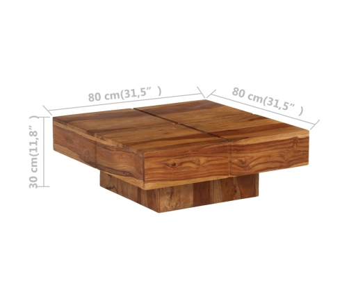 Mesa de centro de madera maciza de acacia 80x80x30 cm