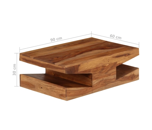 Mesa de centro de madera maciza de sheesham 90x60x30 cm