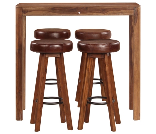 Conjunto de bar 5 pzas madera maciza 115x56x107 cm