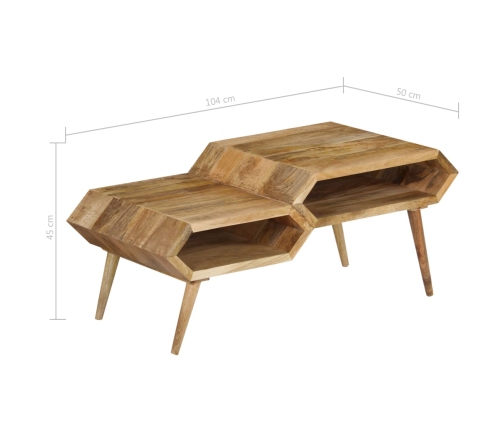 Mesa de centro de madera maciza de mango 104x50x45 cm