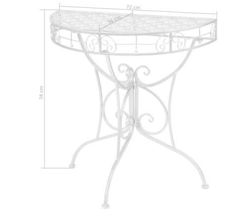 vidaXL Mesa auxiliar vintage metal semicircular 72x36x74 cm plateada