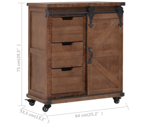 Mueble de almacenaje madera maciza abeto marrón 64x33,5x75 cm