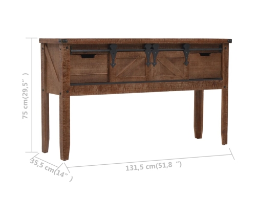 vidaXL Mesa consola de madera de abeto maciza marrón 131x35,5x75 cm