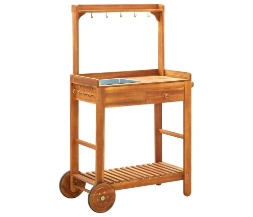 Carrito de cocina exterior madera maciza acacia 92x43,5x141,5cm