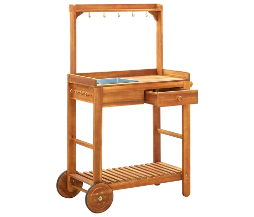 Carrito de cocina exterior madera maciza acacia 92x43,5x141,5cm