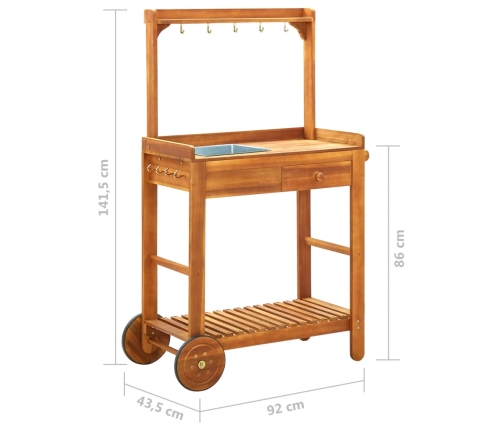 Carrito de cocina exterior madera maciza acacia 92x43,5x141,5cm