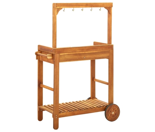 Carrito de cocina exterior madera maciza acacia 92x43,5x141,5cm