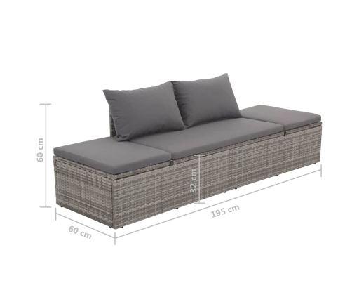 Cama de jardín 195x60 cm ratán sintético gris