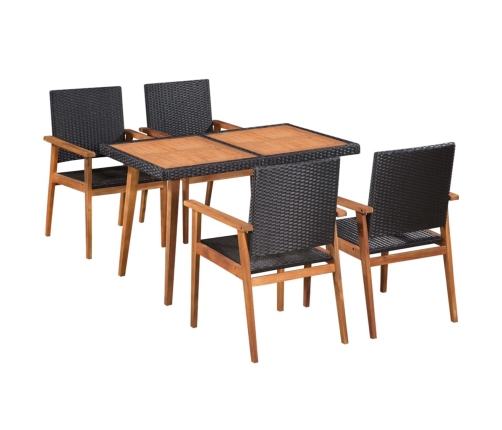 Set de comedor de jardín 5 pzas ratán sintético negro y marrón