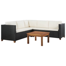 Set de muebles de jardín 4 pzas y cojines ratán sintético negro