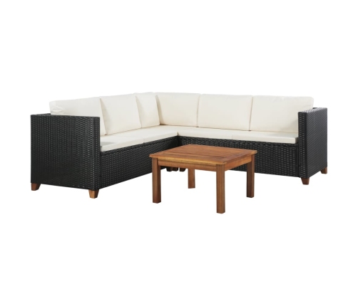 Set de muebles de jardín 4 pzas y cojines ratán sintético negro