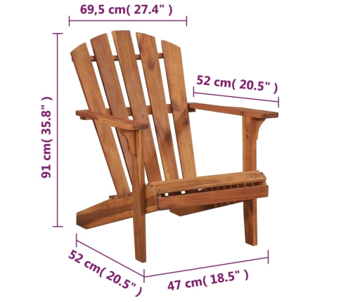 Silla de jardín Adirondack de madera de acacia maciza
