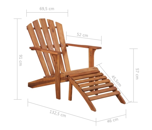 Silla de jardín Adirondack con reposapiés madera acacia maciza