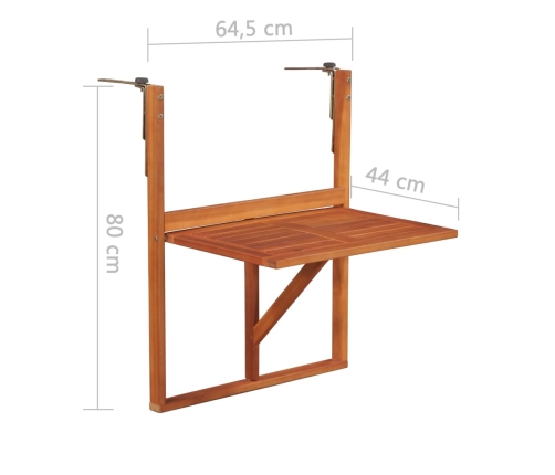 Mesa de balcón colgante madera de acacia maciza 64,5x44x80 cm