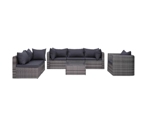 Set de sofás de jardín 7 piezas y cojines ratán sintético gris