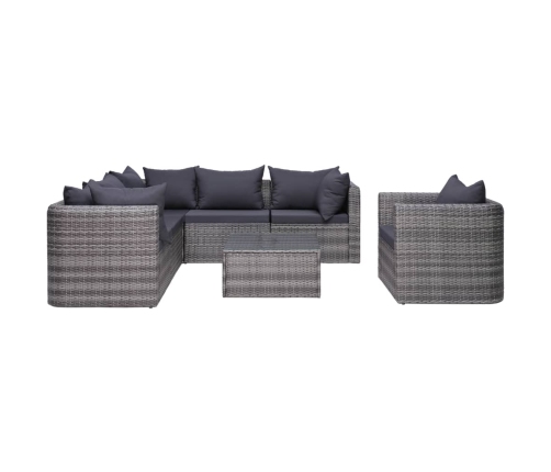 Set de sofás de jardín 7 piezas y cojines ratán sintético gris
