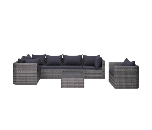 Set de sofás de jardín 7 piezas y cojines ratán sintético gris