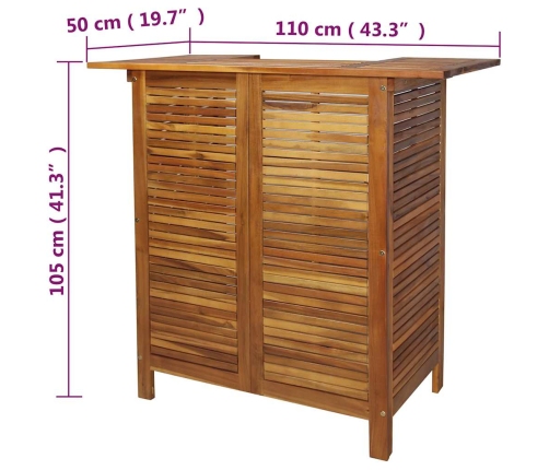 Mesa alta de bar de madera de acacia maciza 110x50x105 cm