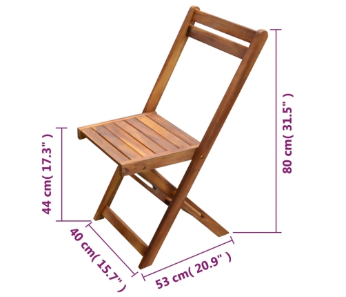 Mesa y sillas bistró plegables 3 pzas madera maciza de acacia
