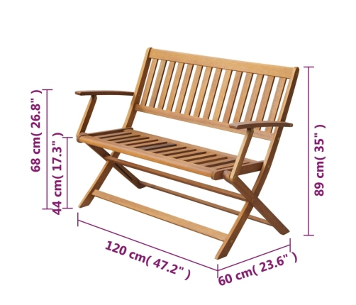 Banco de jardín madera maciza de acacia 120 cm