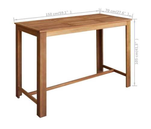 Mesa de bar de madera maciza de acacia 150x70x105 cm