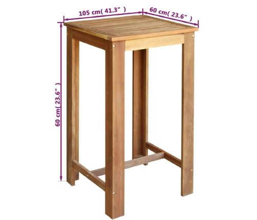 Set mesa de bar y sillas 3 piezas de madera de acacia maciza