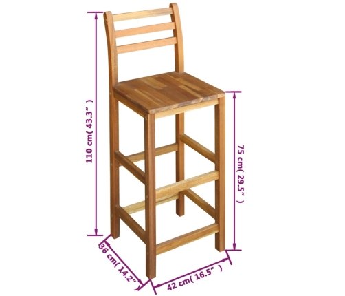 Set mesa de bar y sillas 3 piezas de madera de acacia maciza