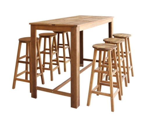 Set mesa de bar y taburetes 7 piezas de madera de acacia maciza