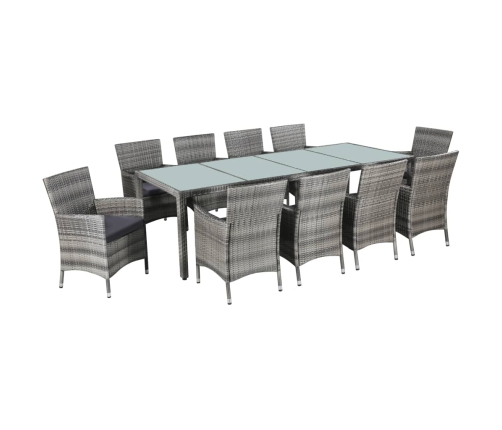 Set de comedor de jardín 11 pzas y cojines ratán sintético gris