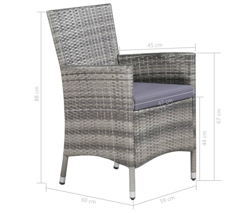 Set de comedor de jardín 11 pzas y cojines ratán sintético gris