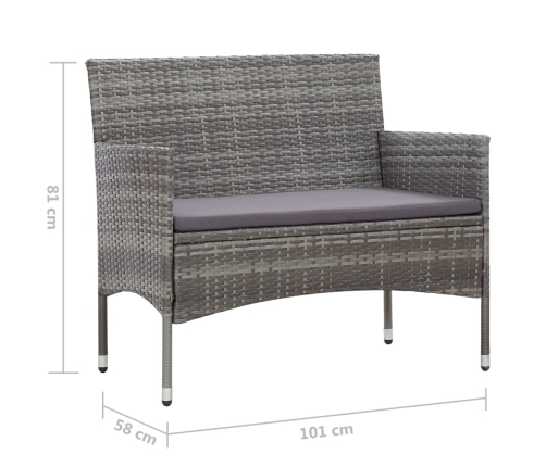 vidaXL Banco de jardín 105 cm ratán sintético gris