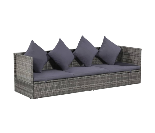 Cama de jardín 200x60 cm ratán sintético gris